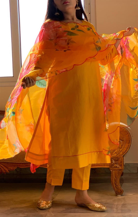 Yellow Big floral Suit Set