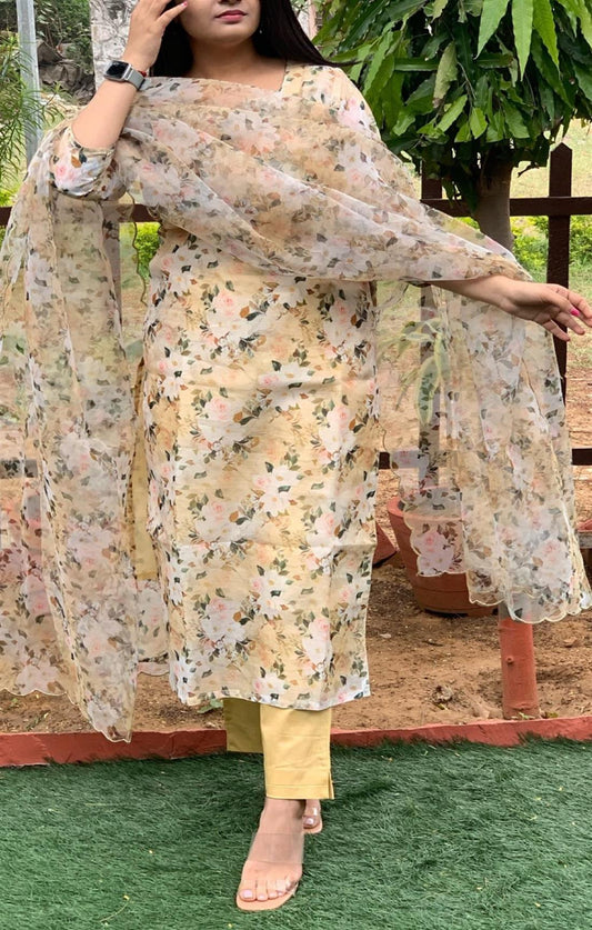 YELLOW CREAM FLORAL SUIT SET