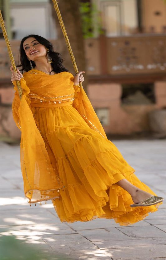 Marigold Georgette Work Suit Set