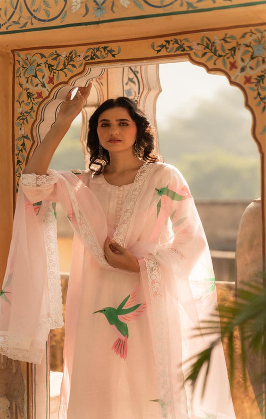 Green Maple Pink Bird Suit Set