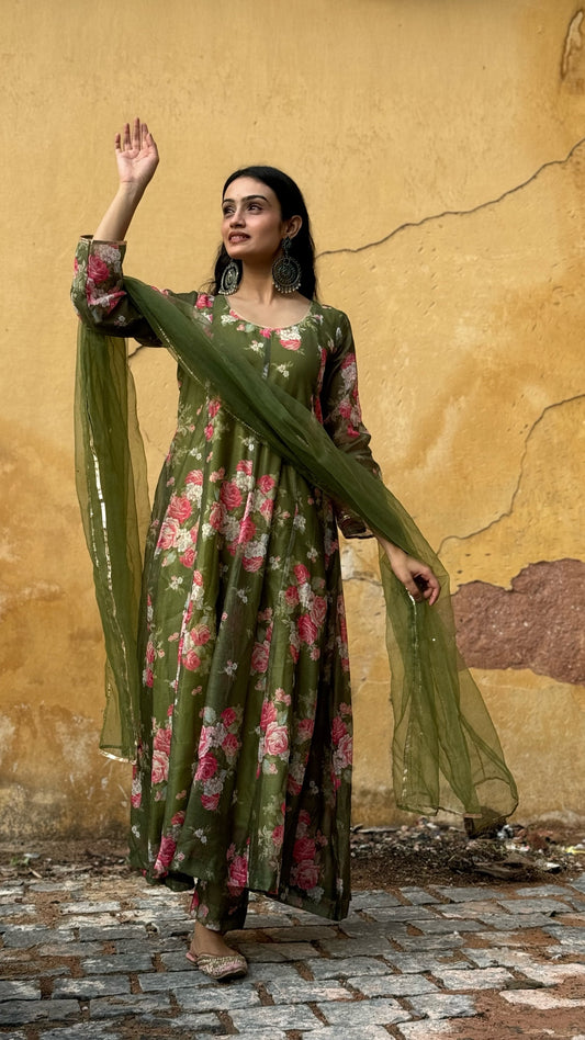 Rose Olive mulmul Suit Set