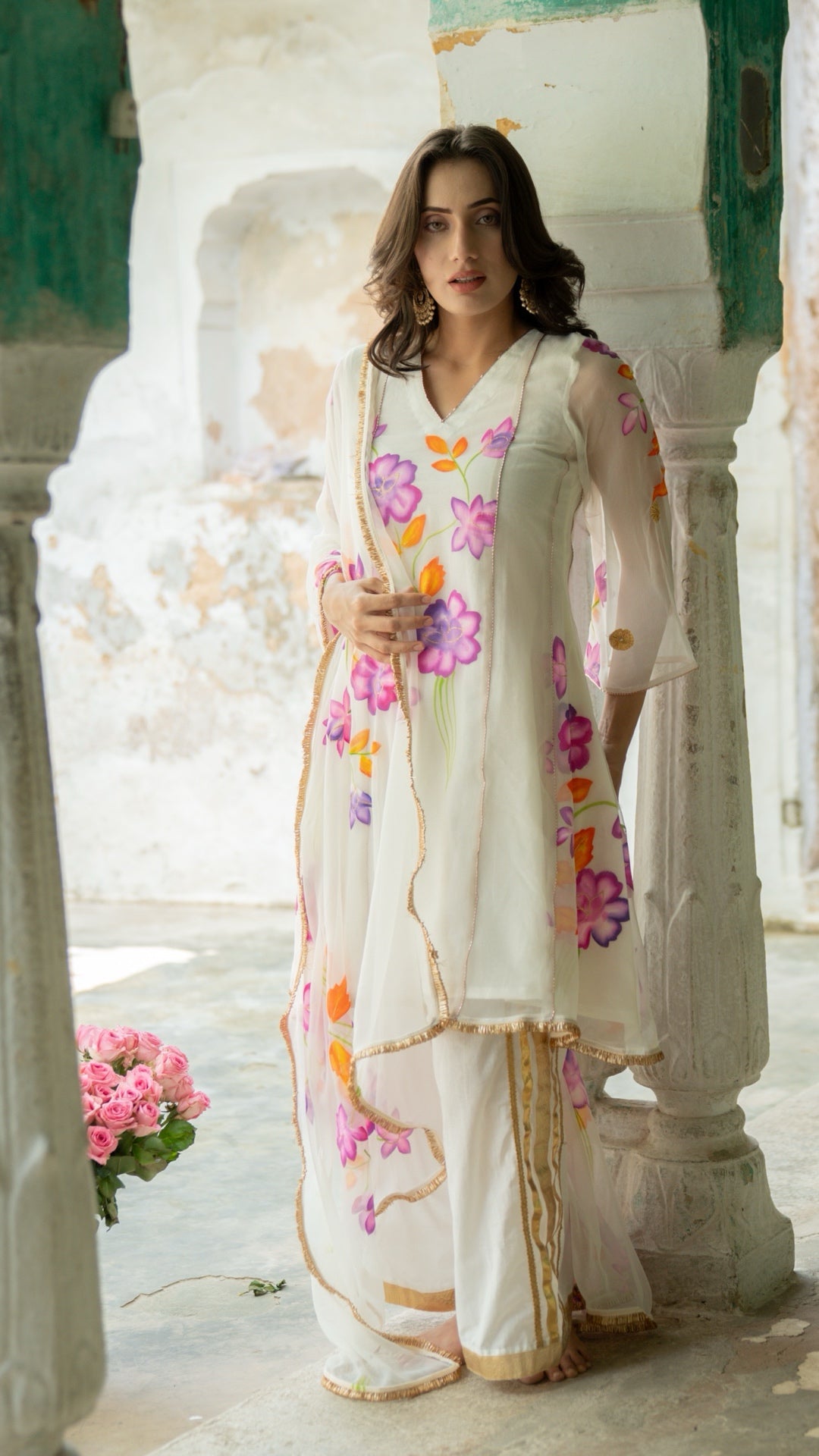 Itar White Handpainted Suit Set