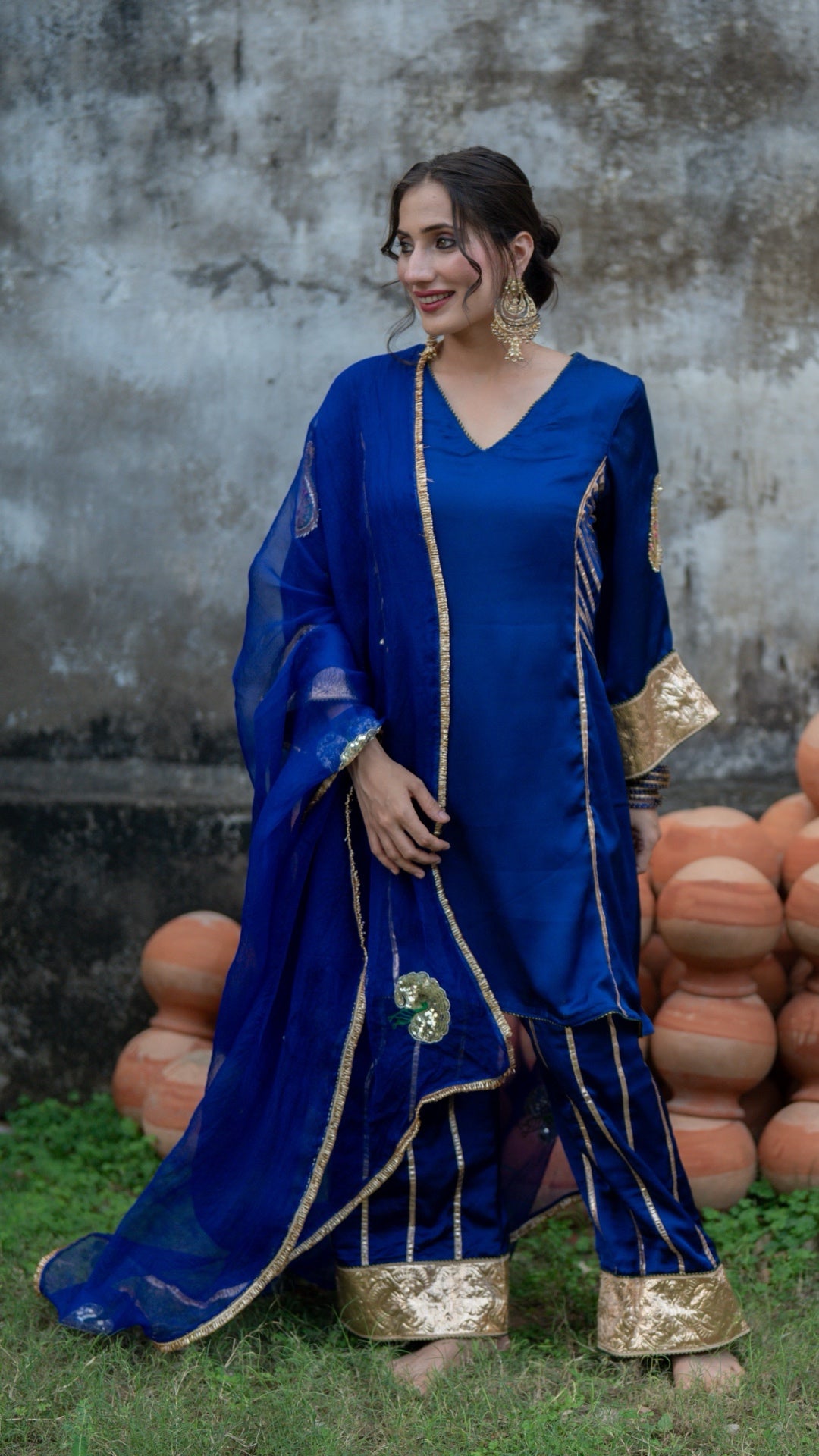 Moriyaa Royal Blue Pure Handwork Suit Set