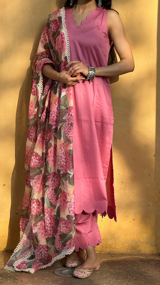 Hydrangea pink floral suit set