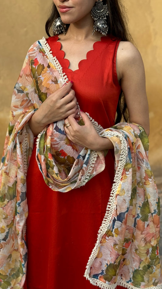 Peony Red floral suit set