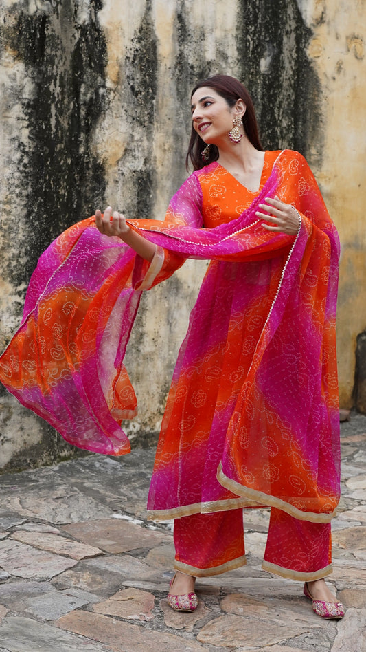 Rimjhim Rani & Orange Bandhani Suit Set
