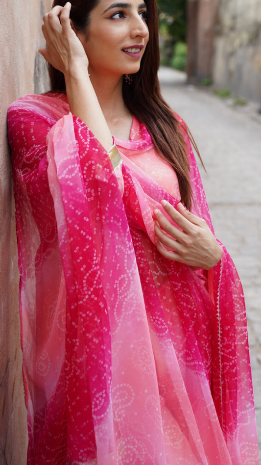 Rimjhim Peach & Rani Suit Set