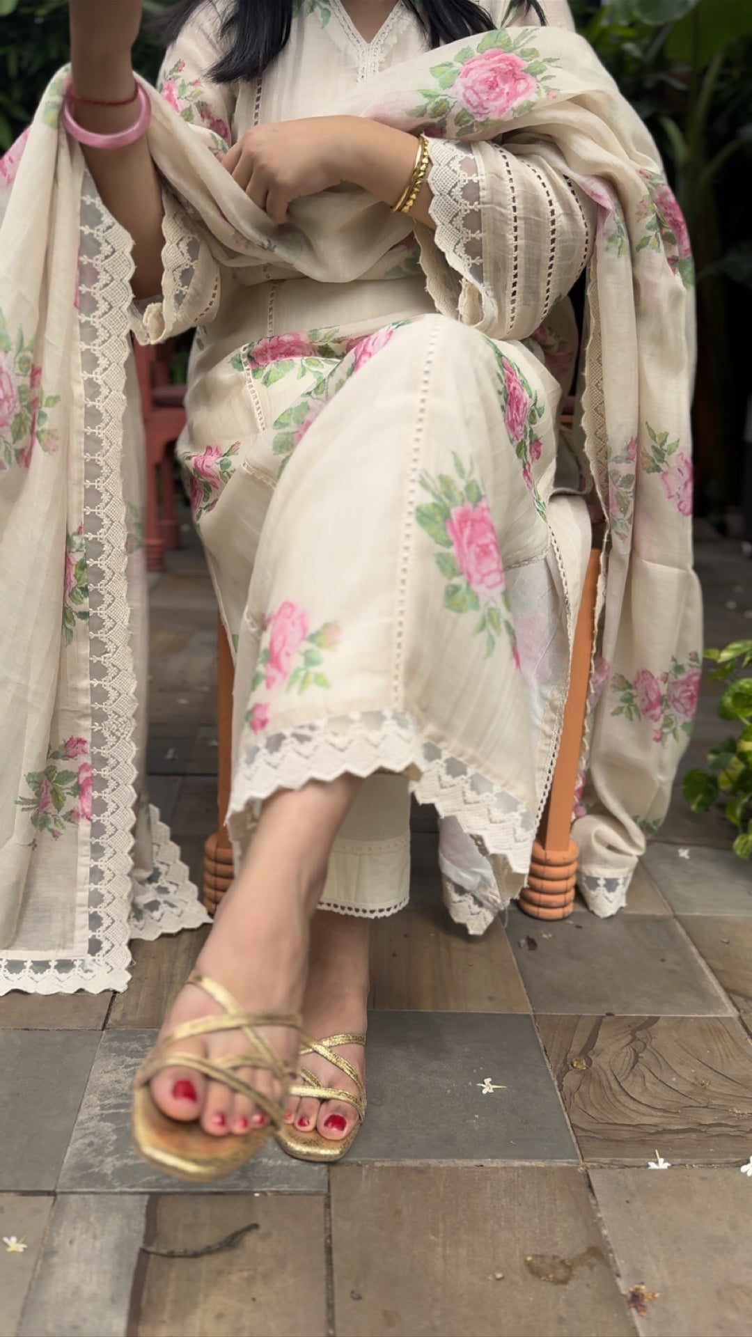 Bourbon Rose Pure Mulmul Chanderi Suit Set