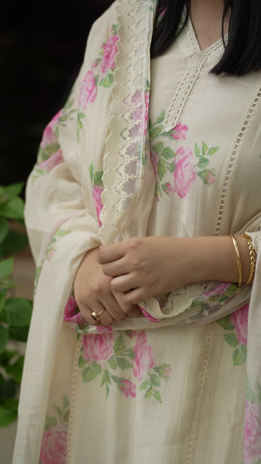 Bourbon Rose Pure Mulmul Chanderi Suit Set