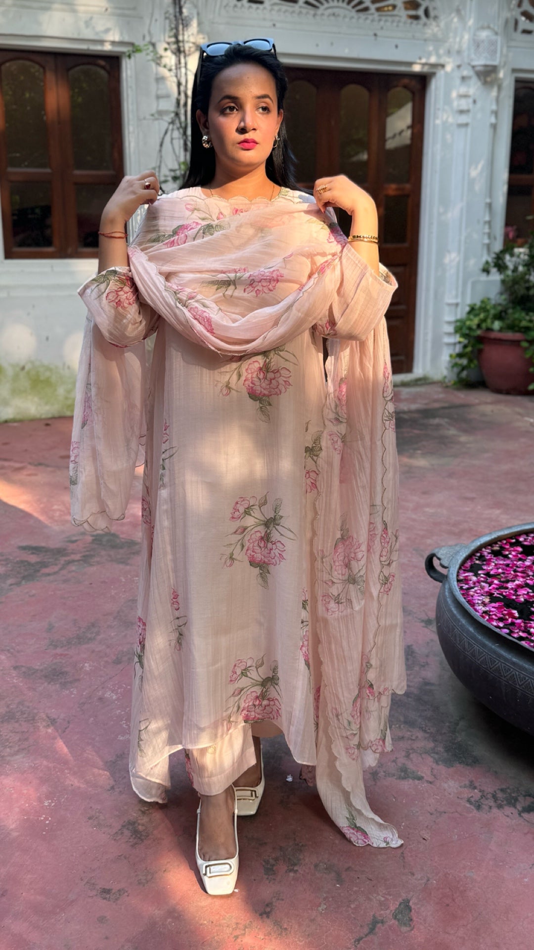 Winthrop Rose Pure Mulmul Chanderi Suit Set