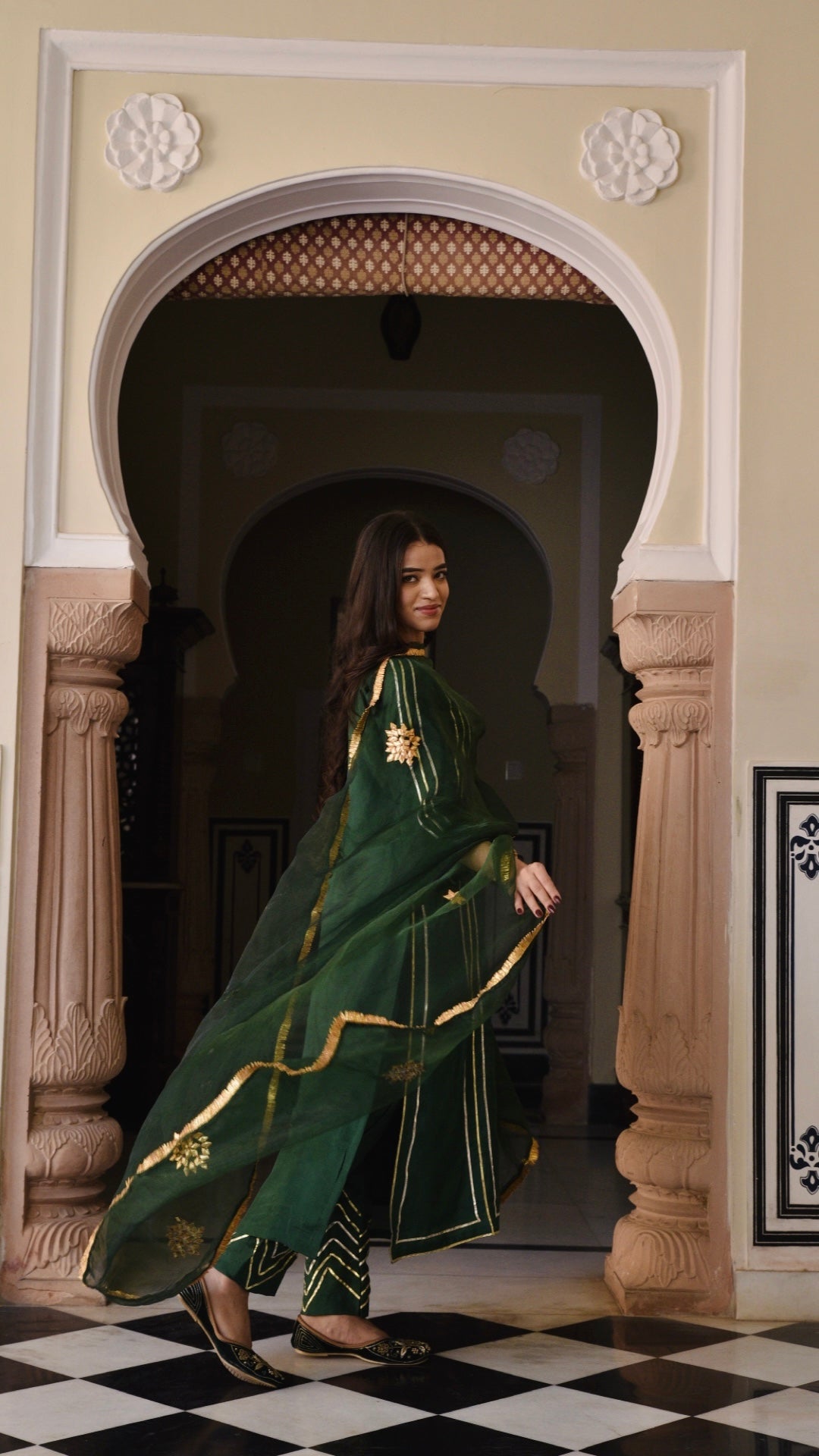 Jharonka Dark Green Tissue Silk Suit Set