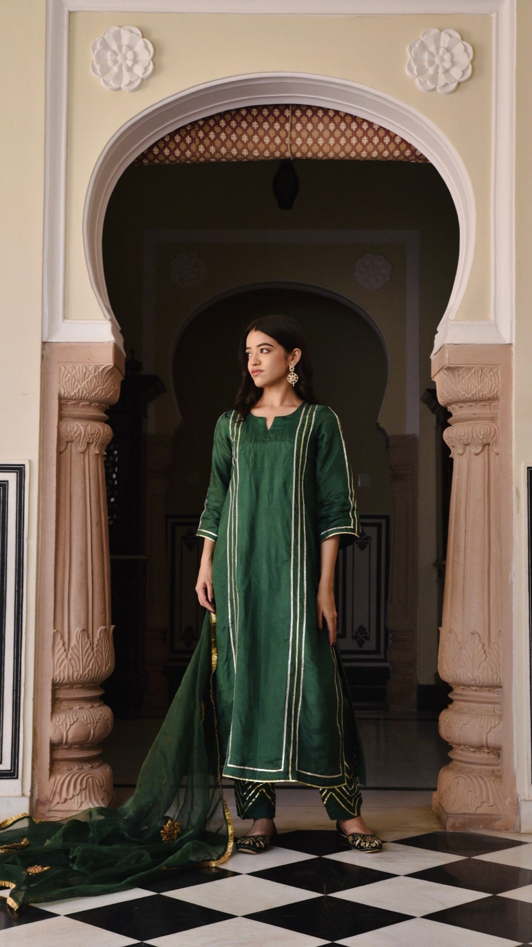 Jharonka Dark Green Tissue Silk Suit Set