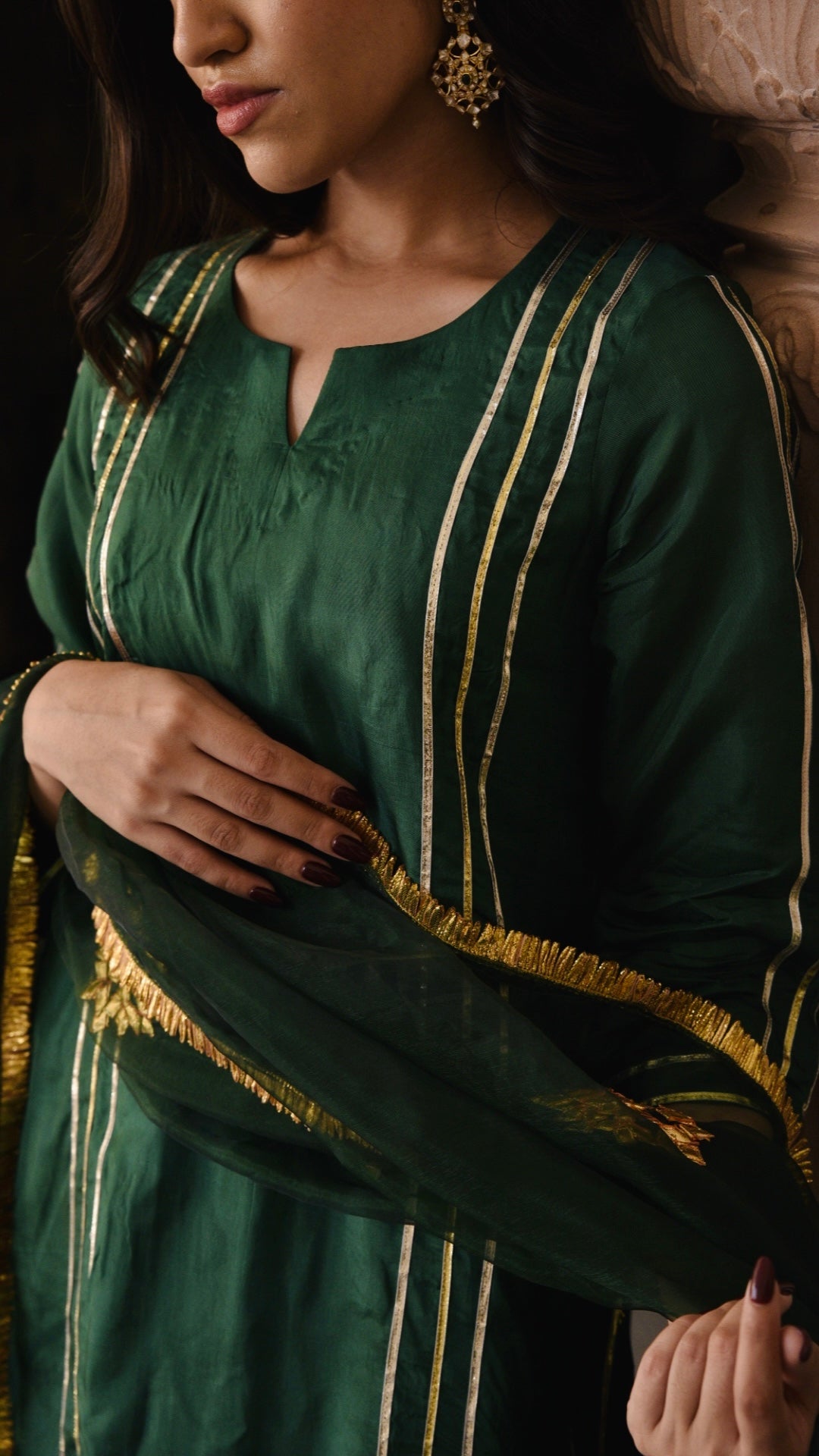 Jharonka Dark Green Tissue Silk Suit Set