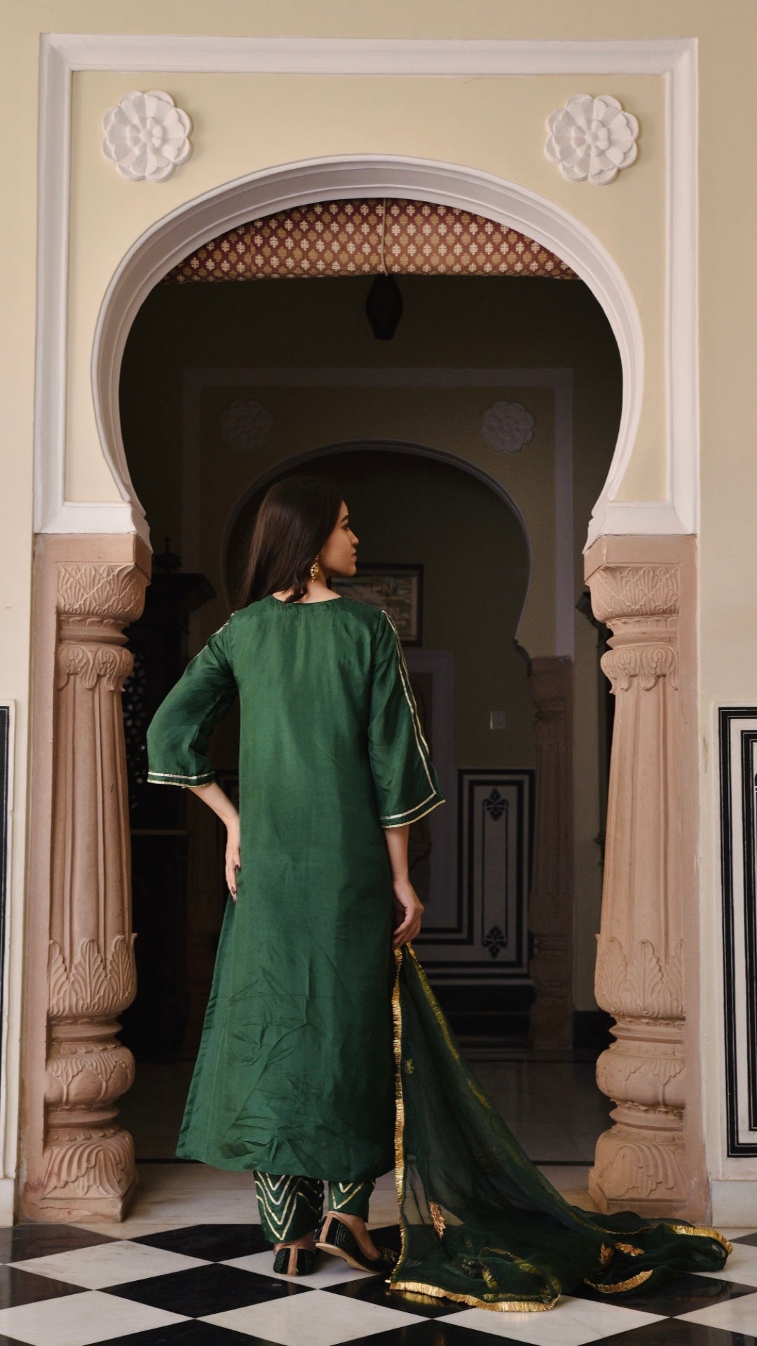 Jharonka Dark Green Tissue Silk Suit Set