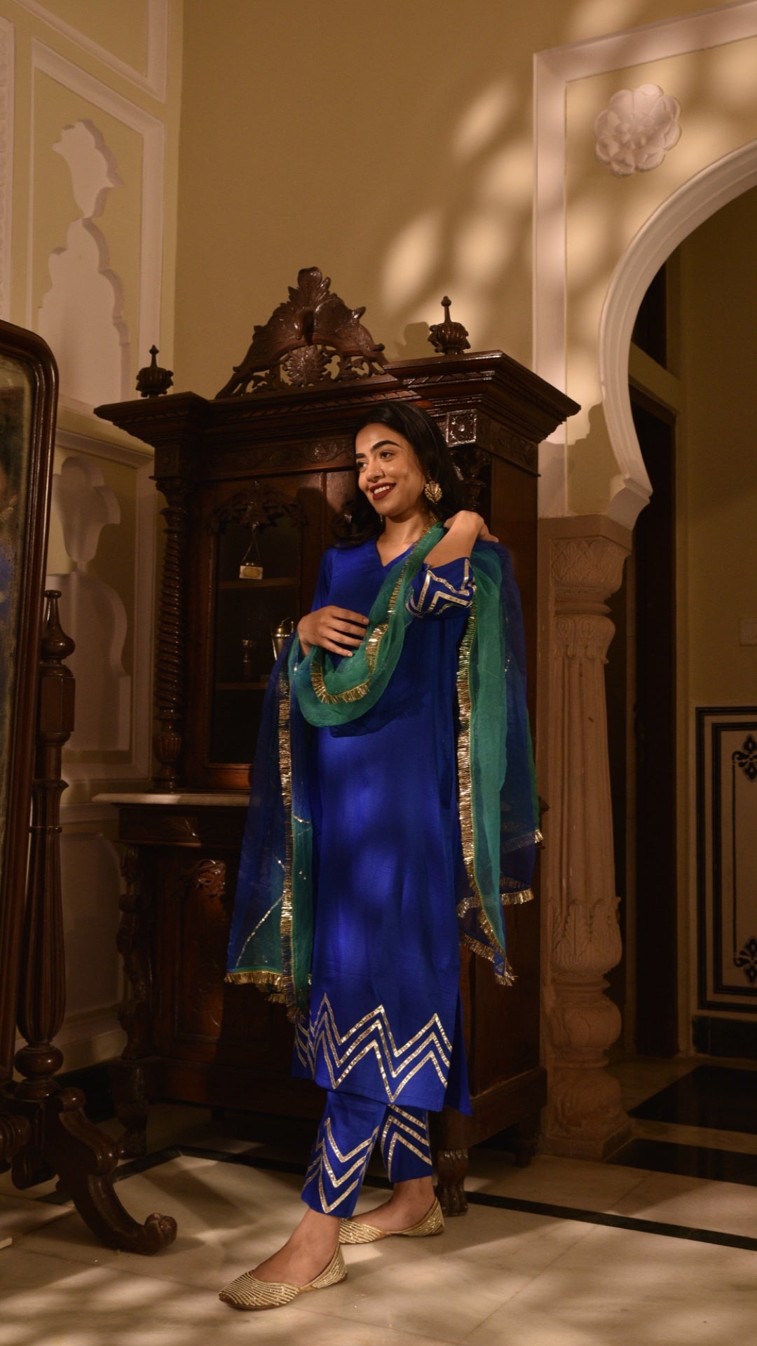 Grace Blue & Green Shaded Suit Set