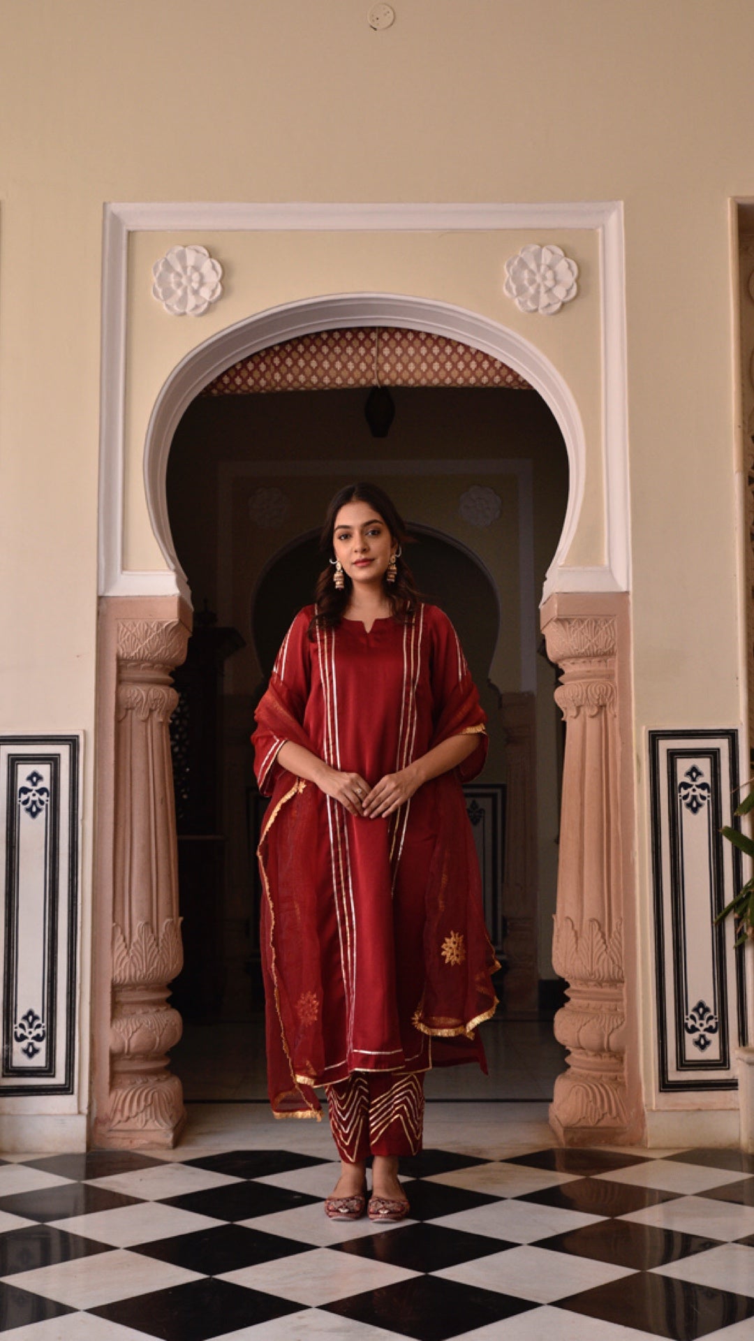 Jharonka Red Tissue Silk Suit Set