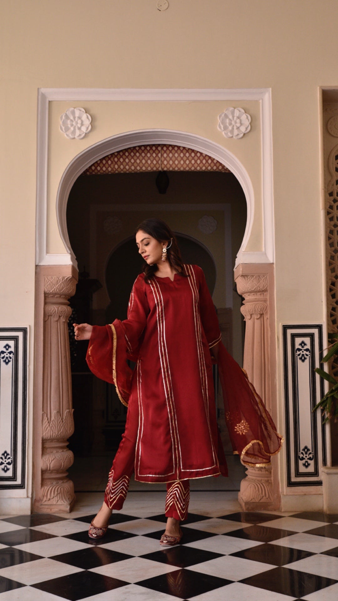 Jharonka Red Tissue Silk Suit Set