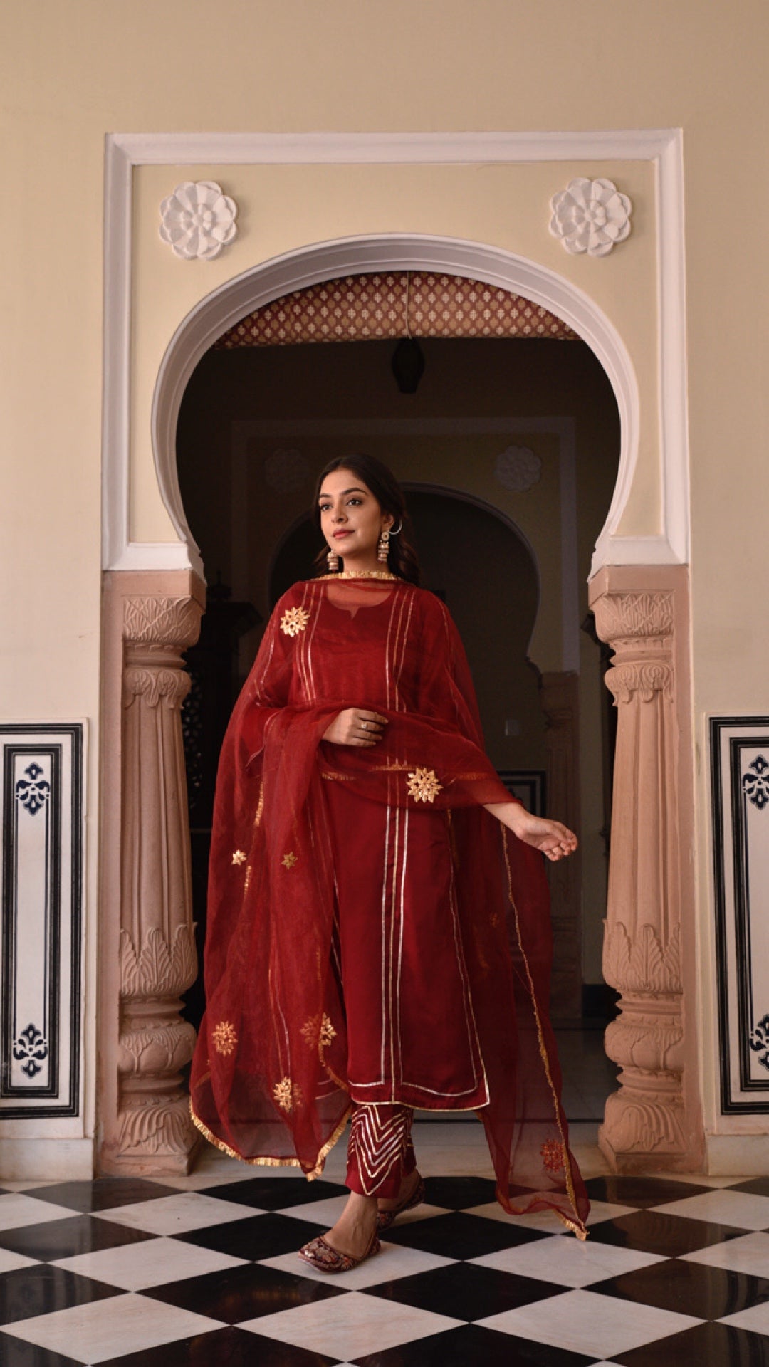 Jharonka Red Tissue Silk Suit Set