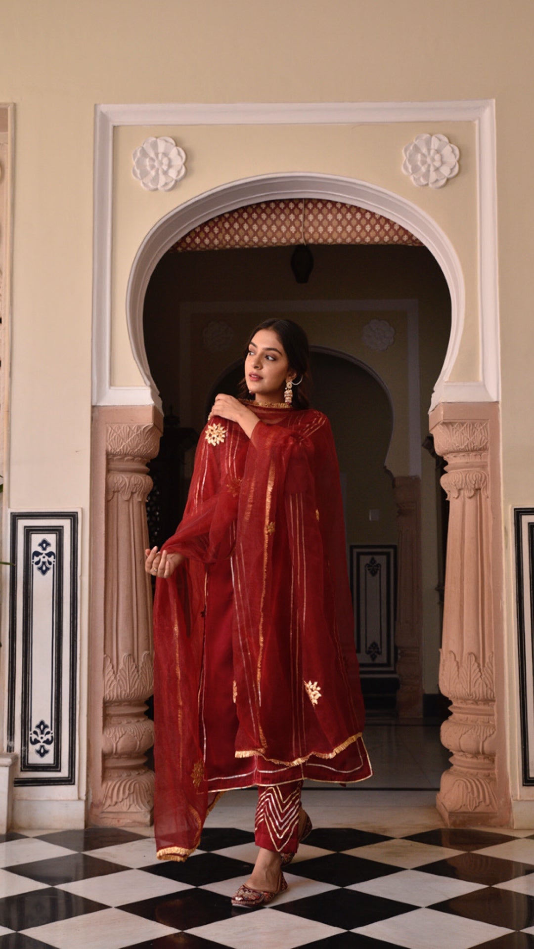 Jharonka Red Tissue Silk Suit Set