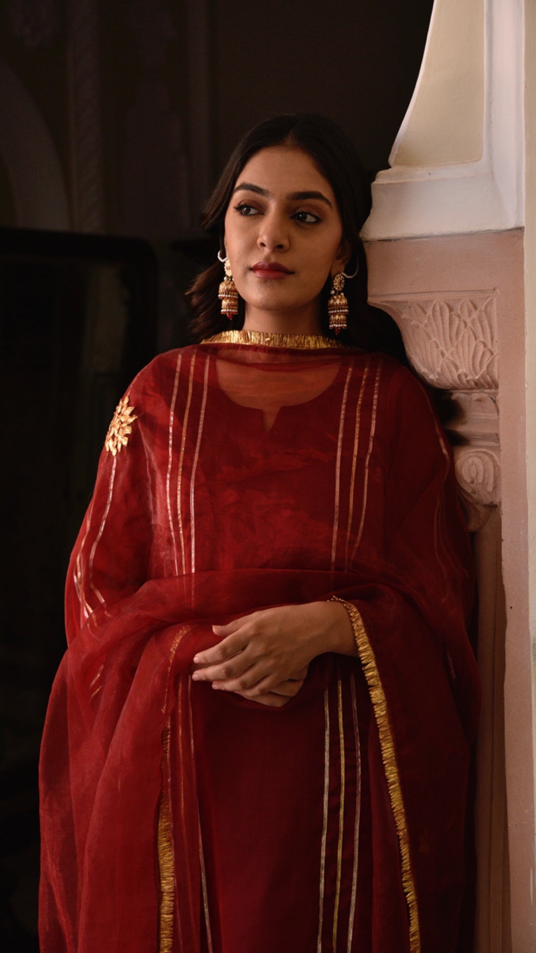 Jharonka Red Tissue Silk Suit Set
