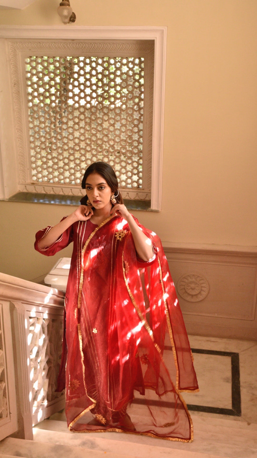 Jharonka Red Tissue Silk Suit Set