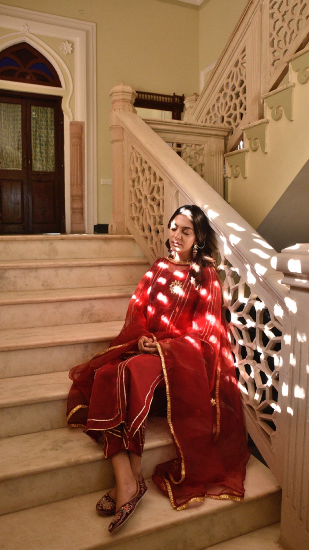 Jharonka Red Tissue Silk Suit Set