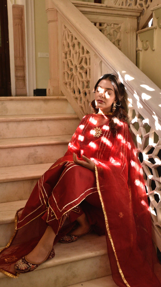 Jharonka Red Tissue Silk Suit Set