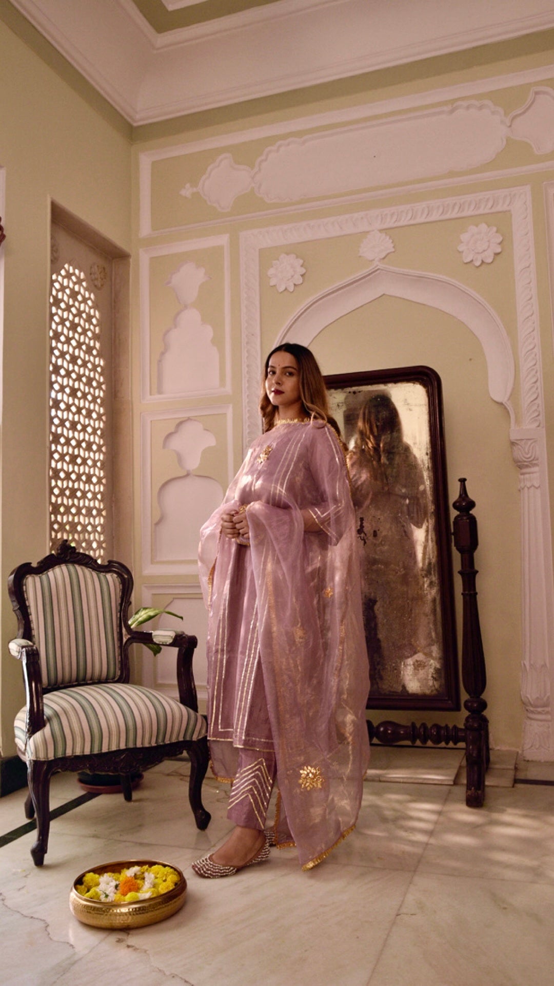 Jharonka Mauve Tissue Silk Suit Set