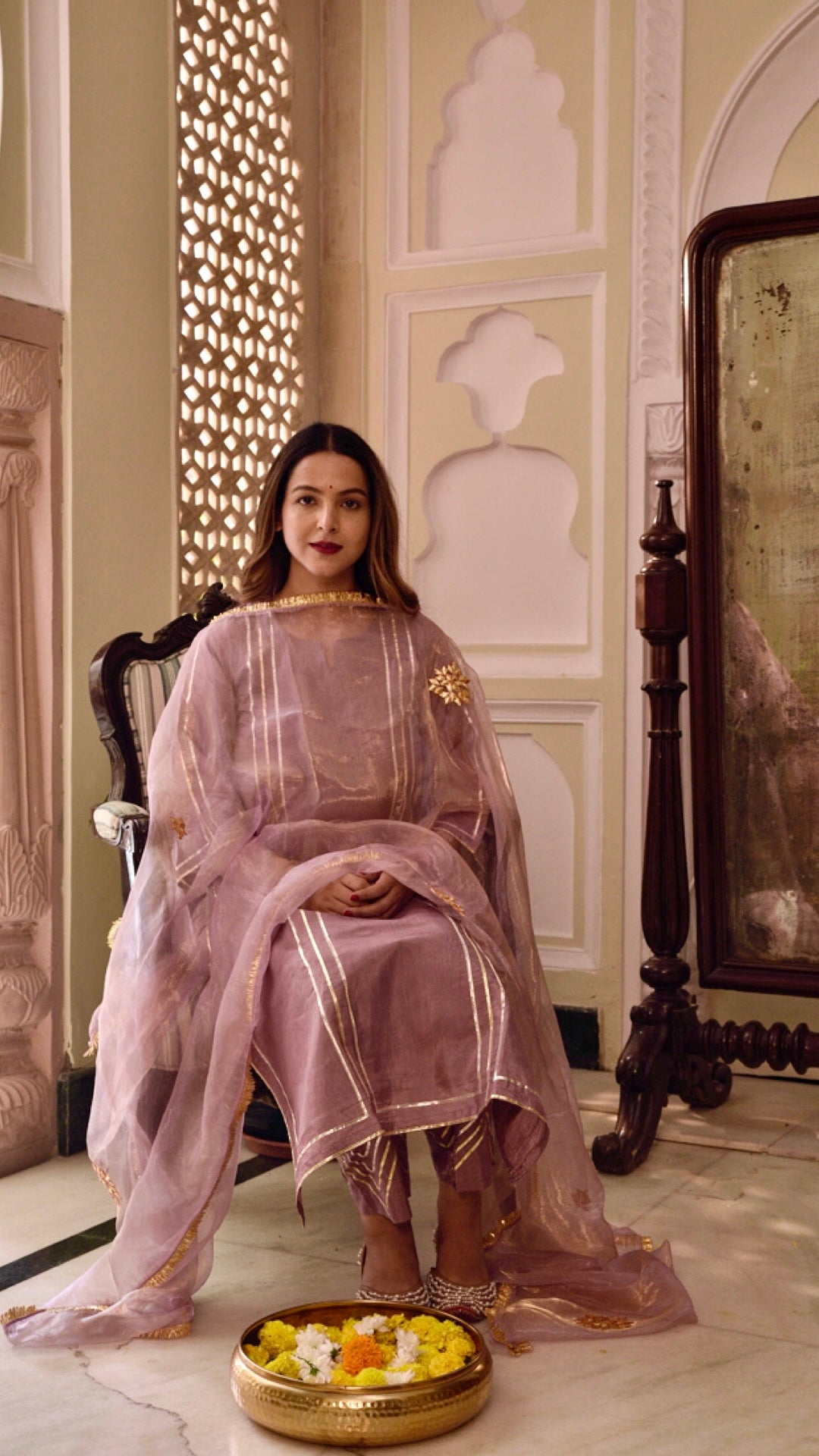 Jharonka Mauve Tissue Silk Suit Set
