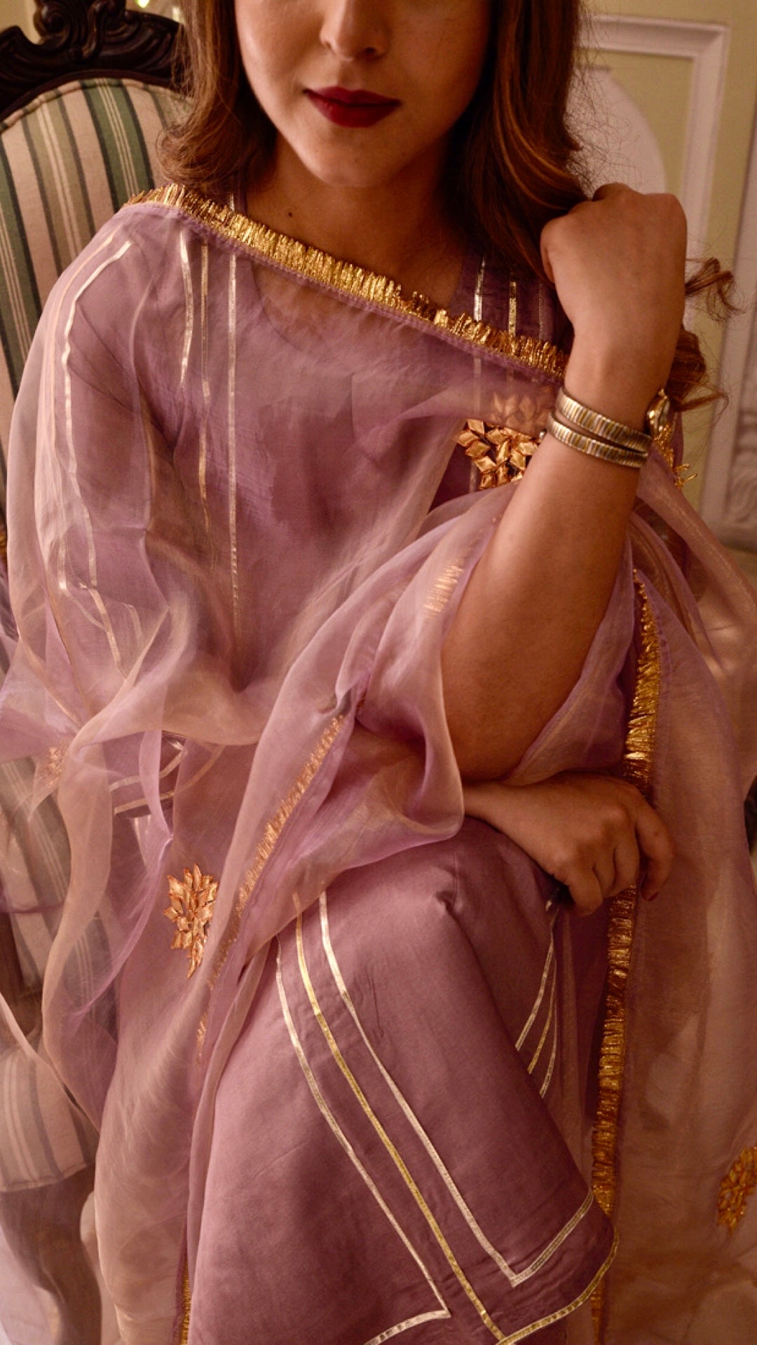 Jharonka Mauve Tissue Silk Suit Set