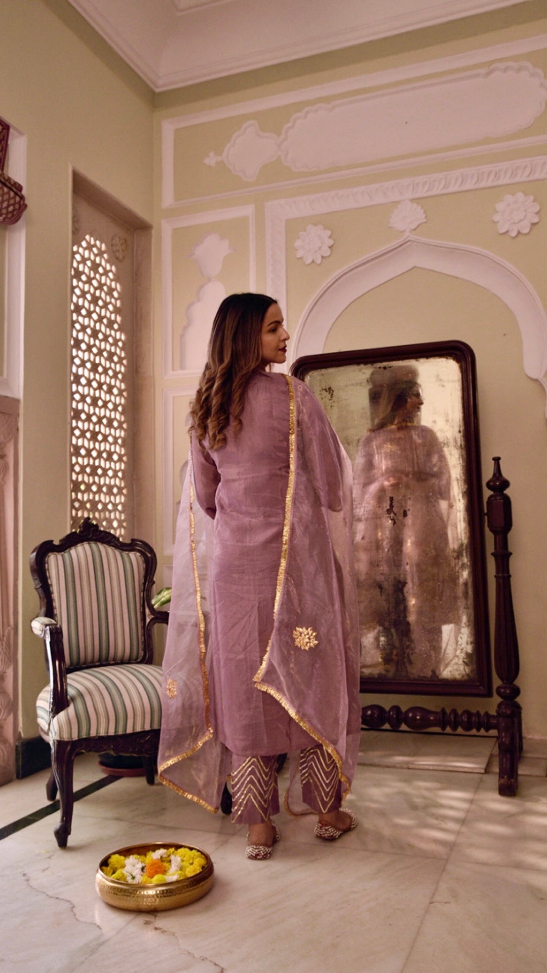 Jharonka Mauve Tissue Silk Suit Set