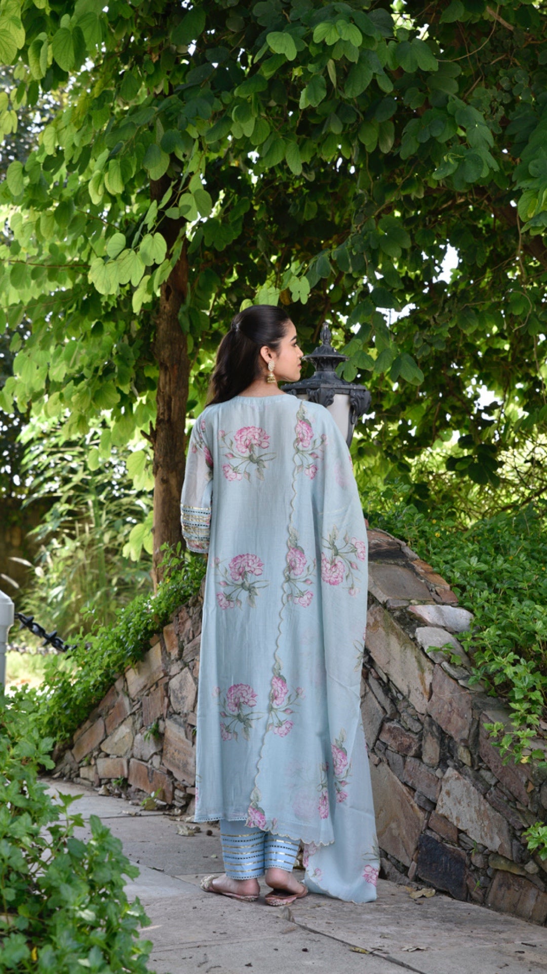 Suhana Powder Blue Pure Mulmul Chanderi Suit Set