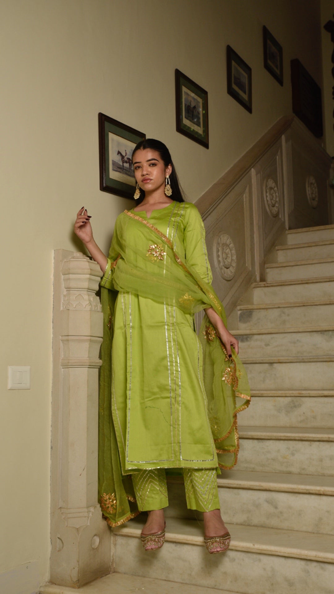 Jharonka Neon Green Tissue Silk Suit Set
