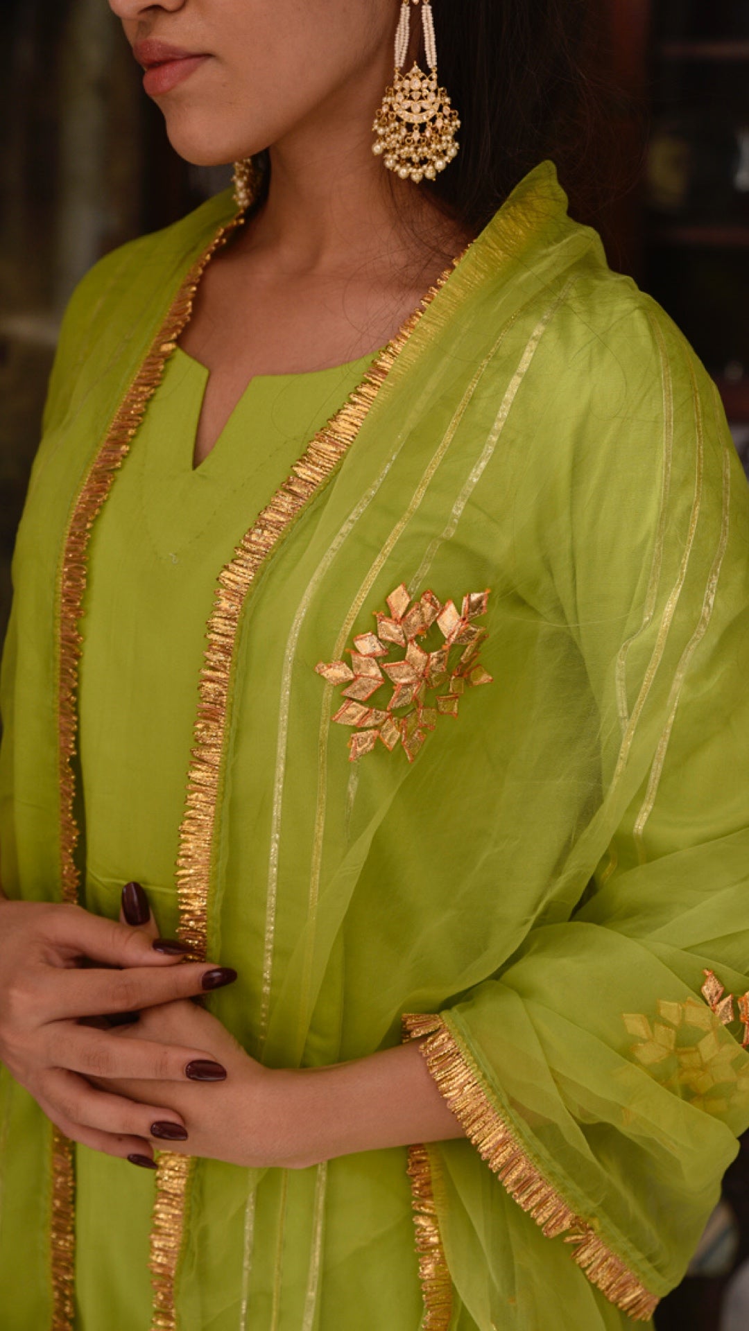 Jharonka Neon Green Tissue Silk Suit Set