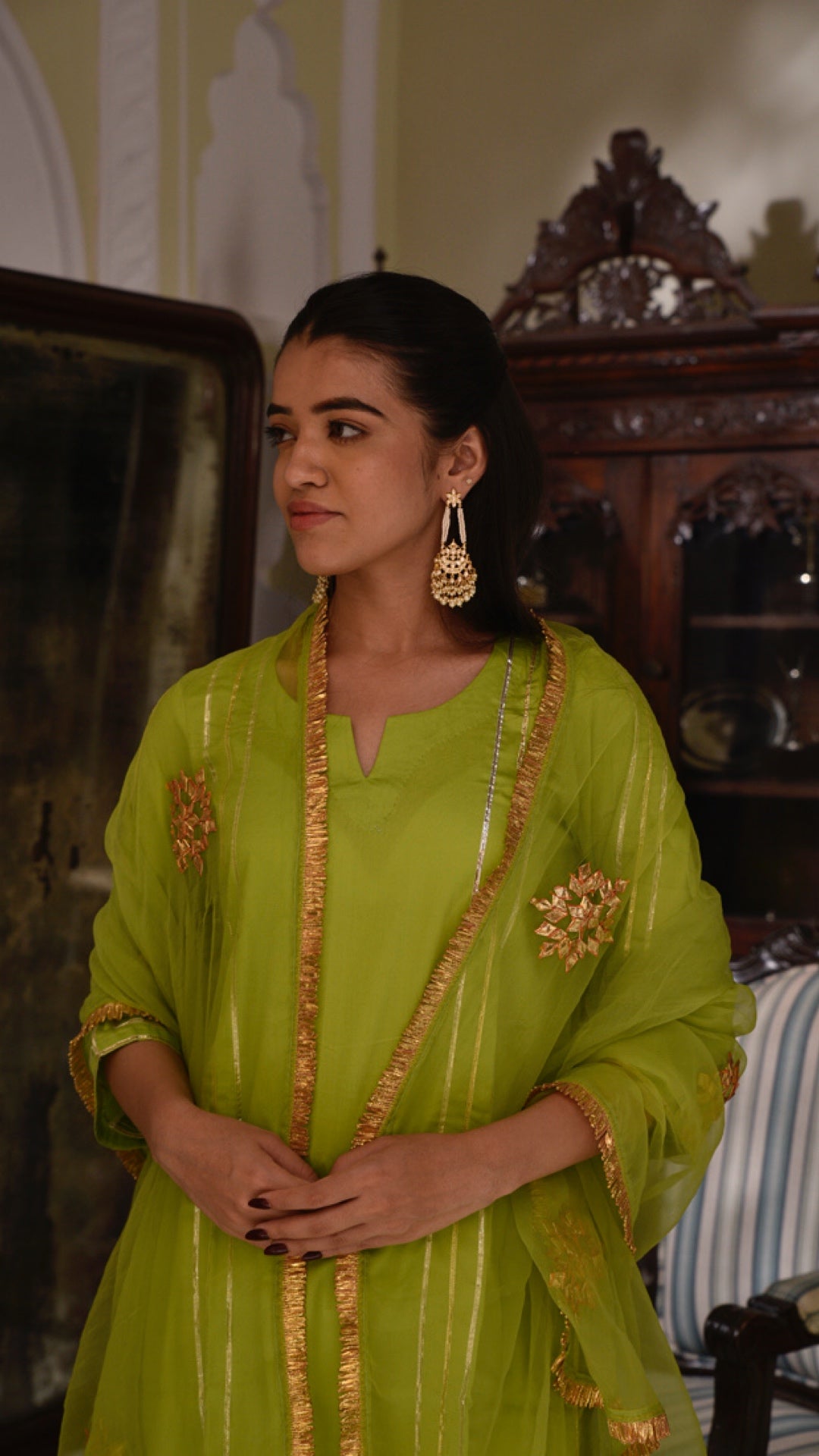 Jharonka Neon Green Tissue Silk Suit Set