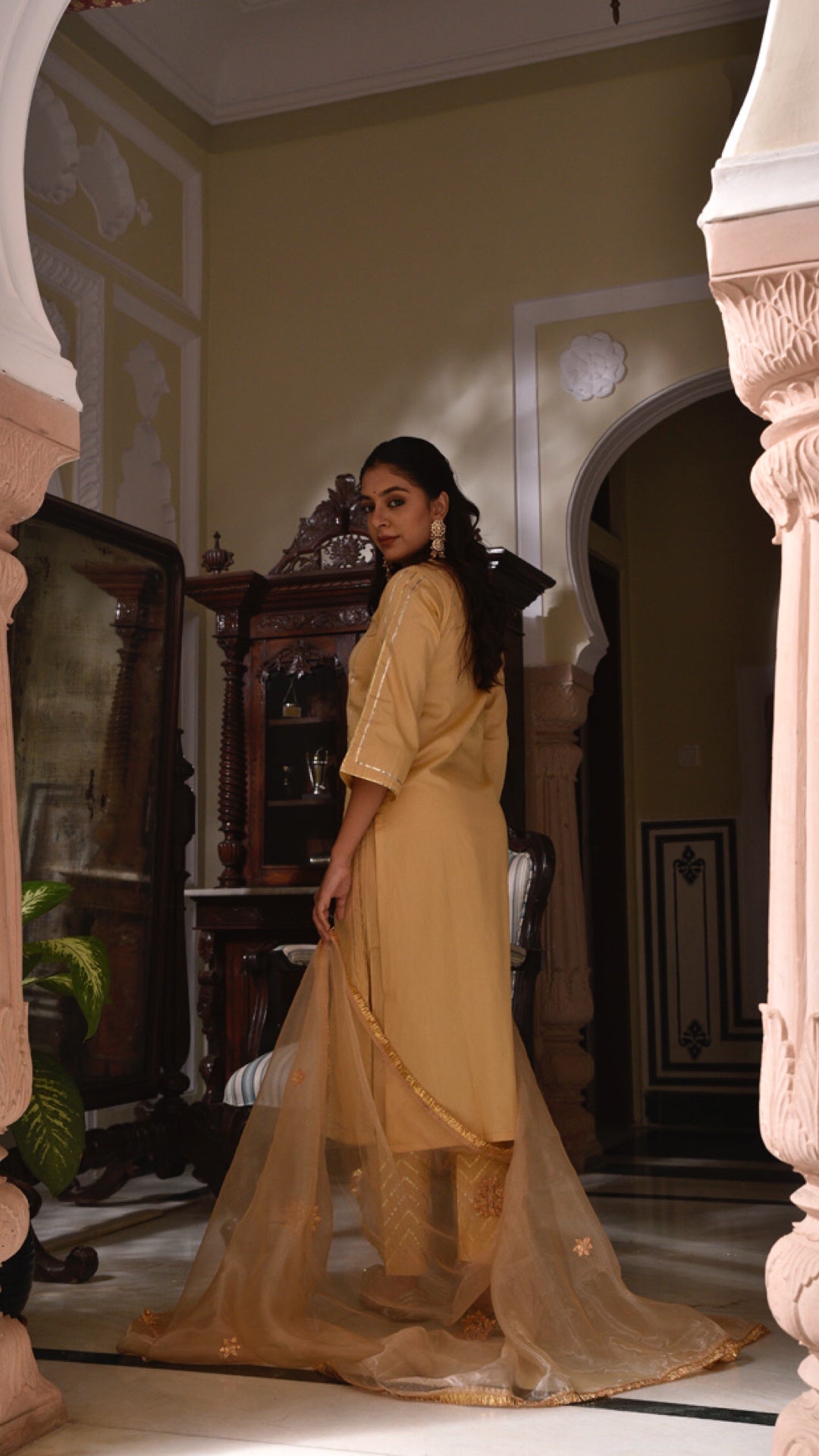 Jharonka Golden Sand Tissue Silk Suit Set
