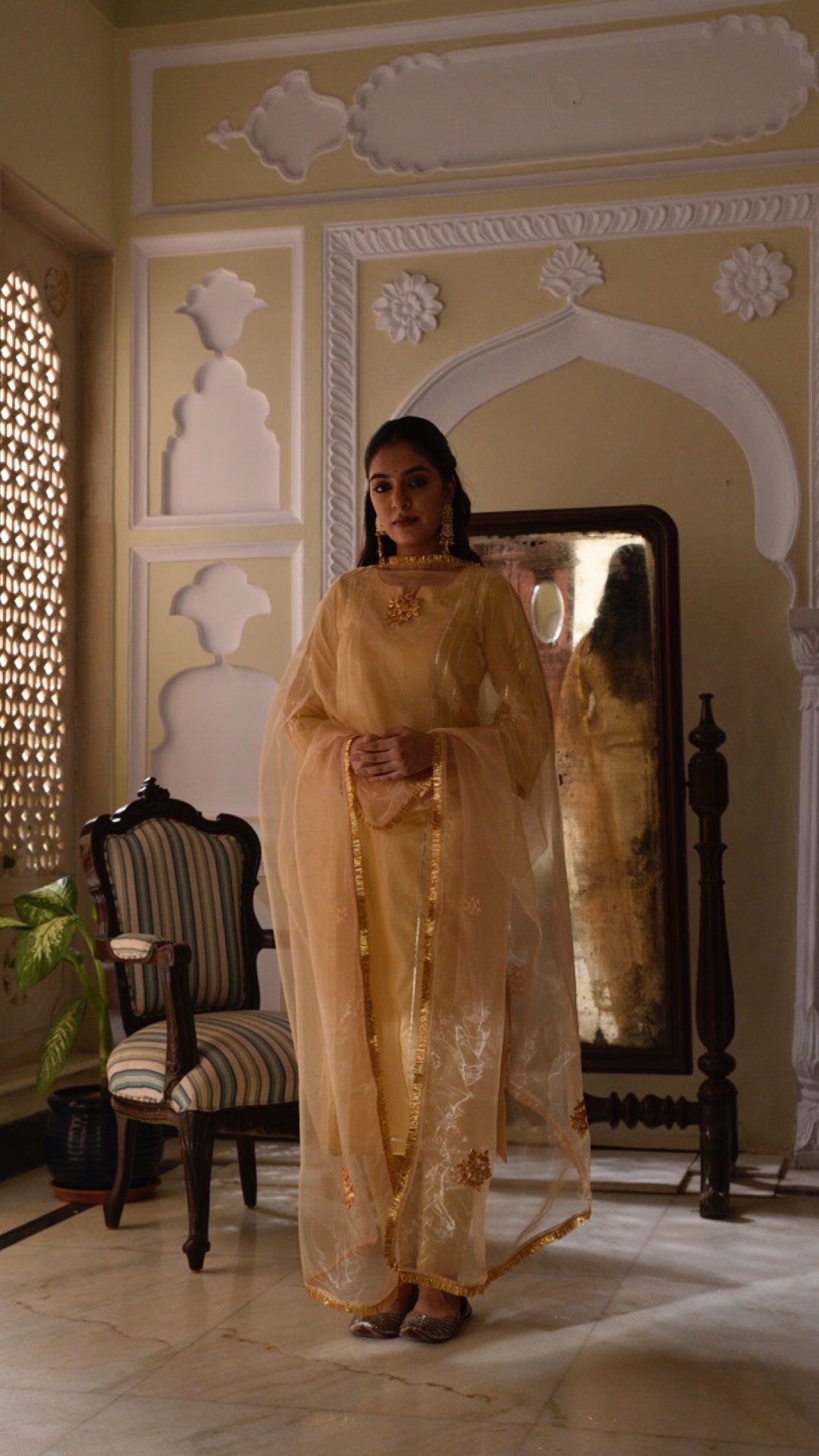 Jharonka Golden Sand Tissue Silk Suit Set