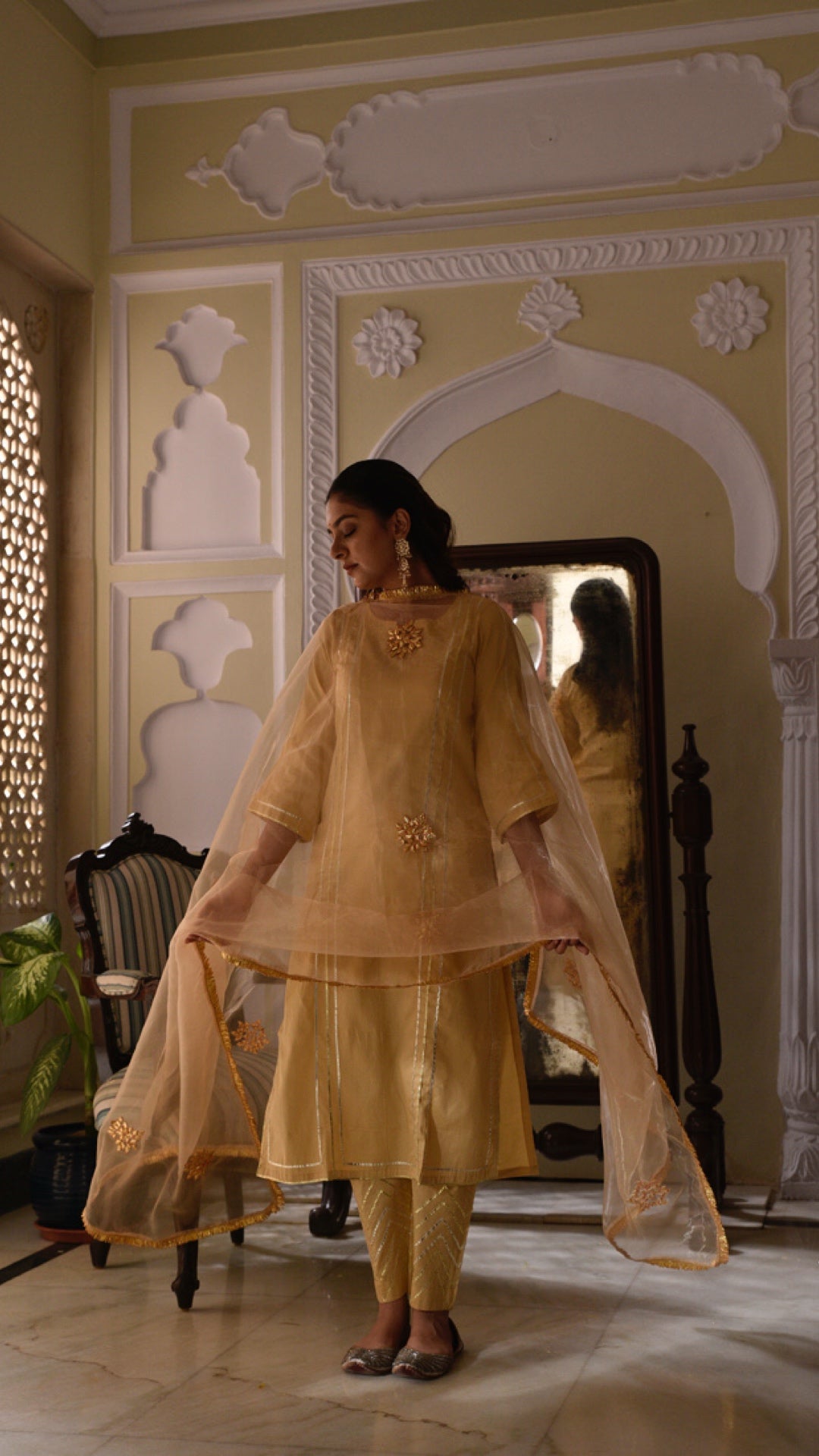 Jharonka Golden Sand Tissue Silk Suit Set