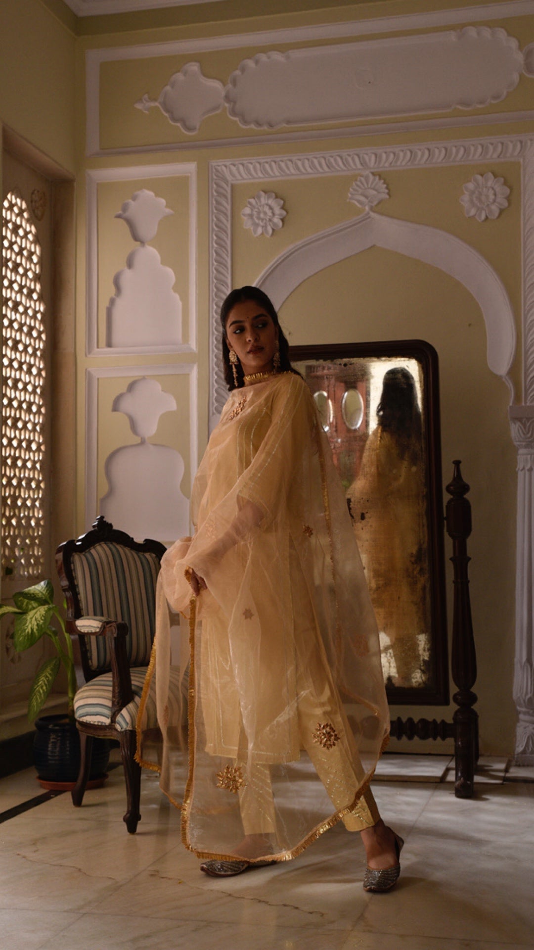 Jharonka Golden Sand Tissue Silk Suit Set