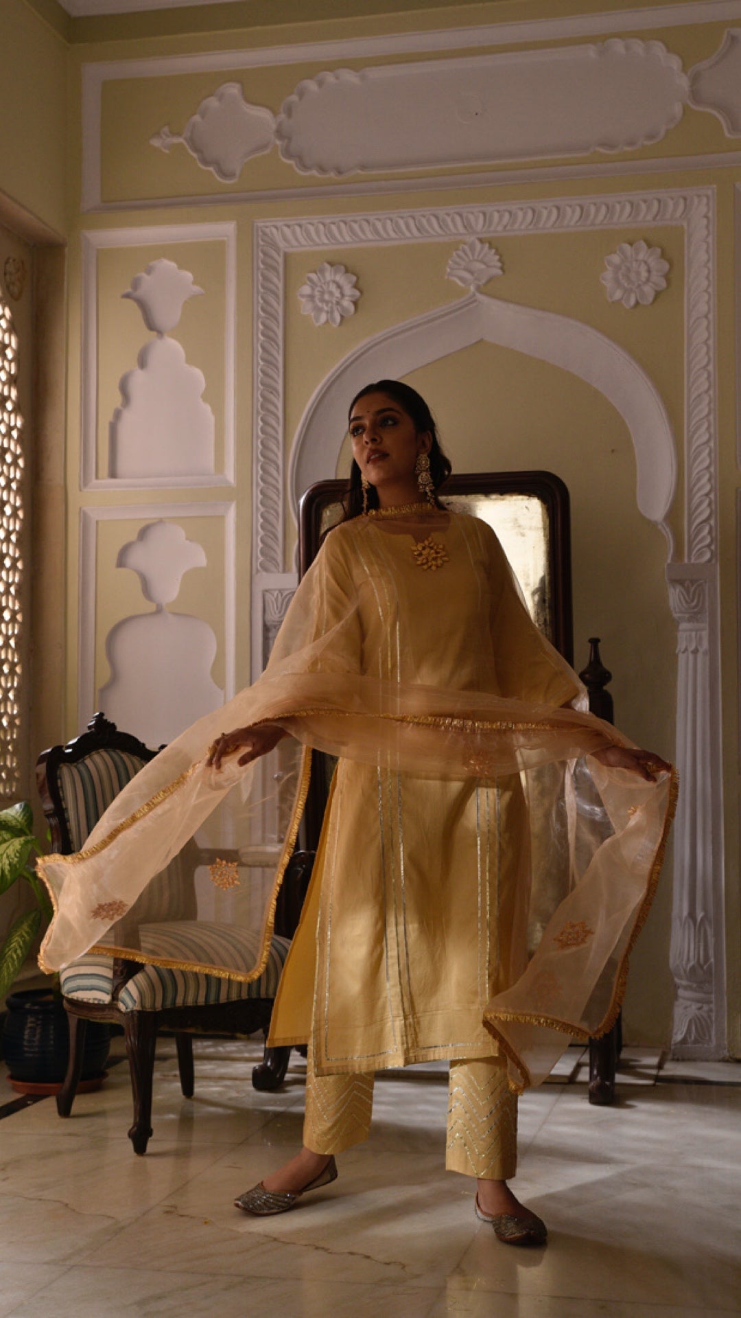 Jharonka Golden Sand Tissue Silk Suit Set