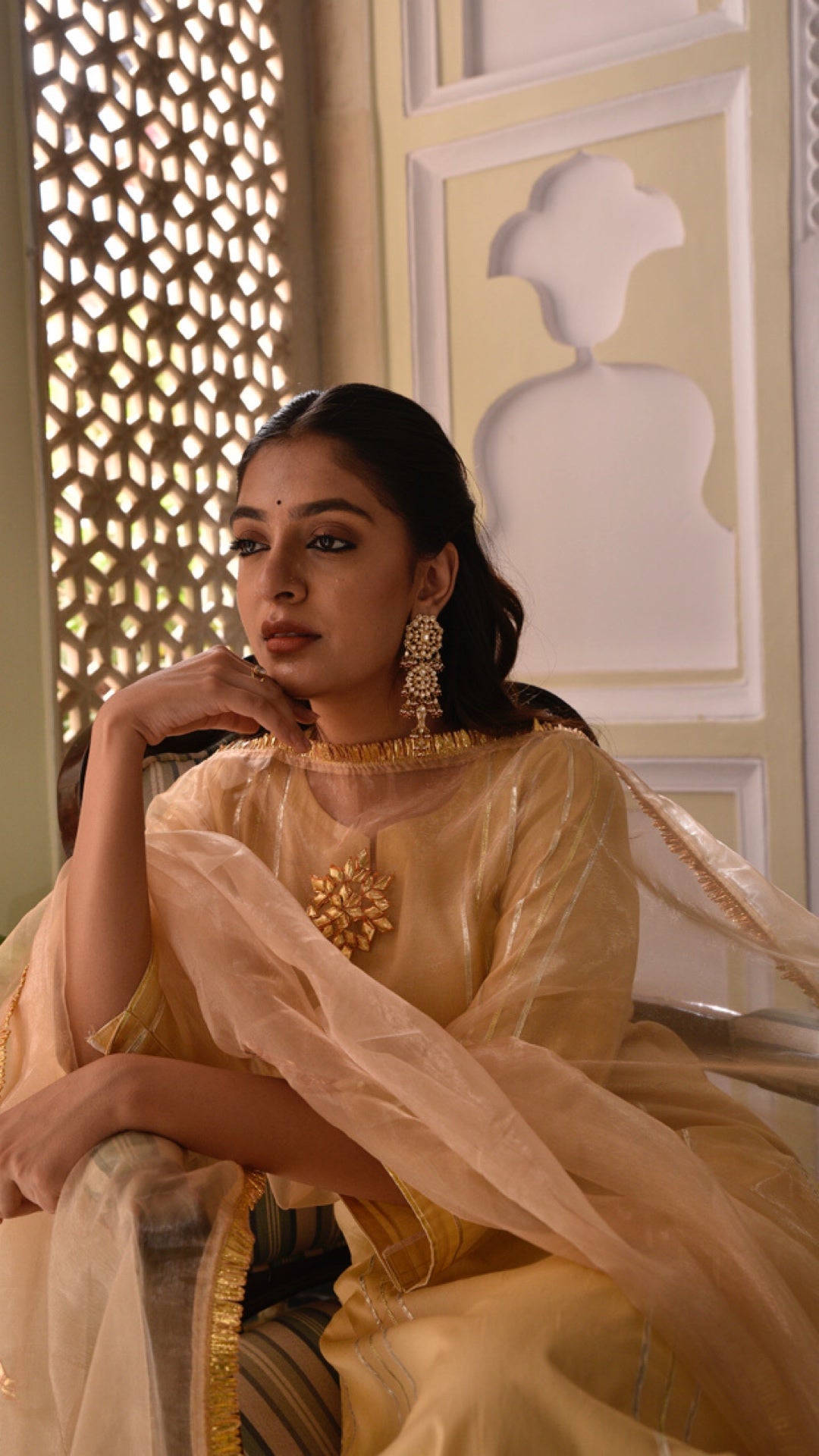 Jharonka Golden Sand Tissue Silk Suit Set