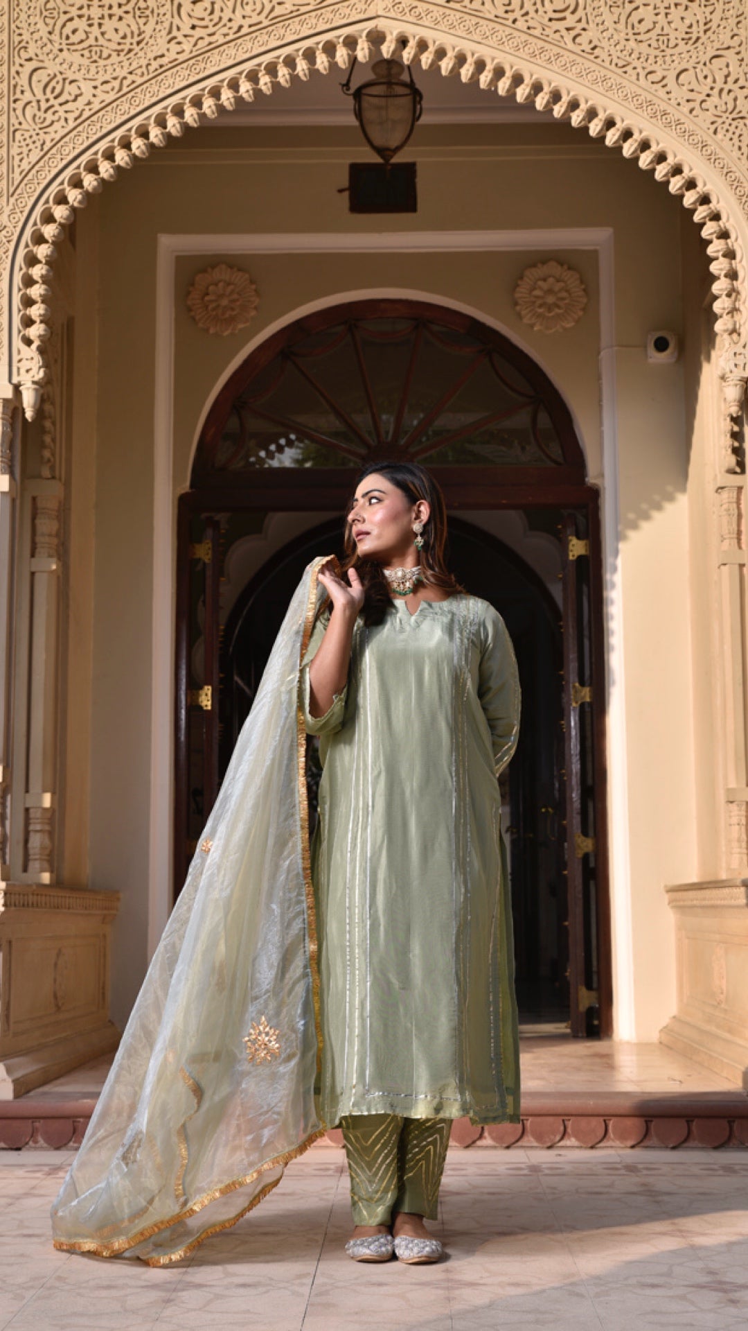 Jharonka Mint Tissue Silk Suit Set
