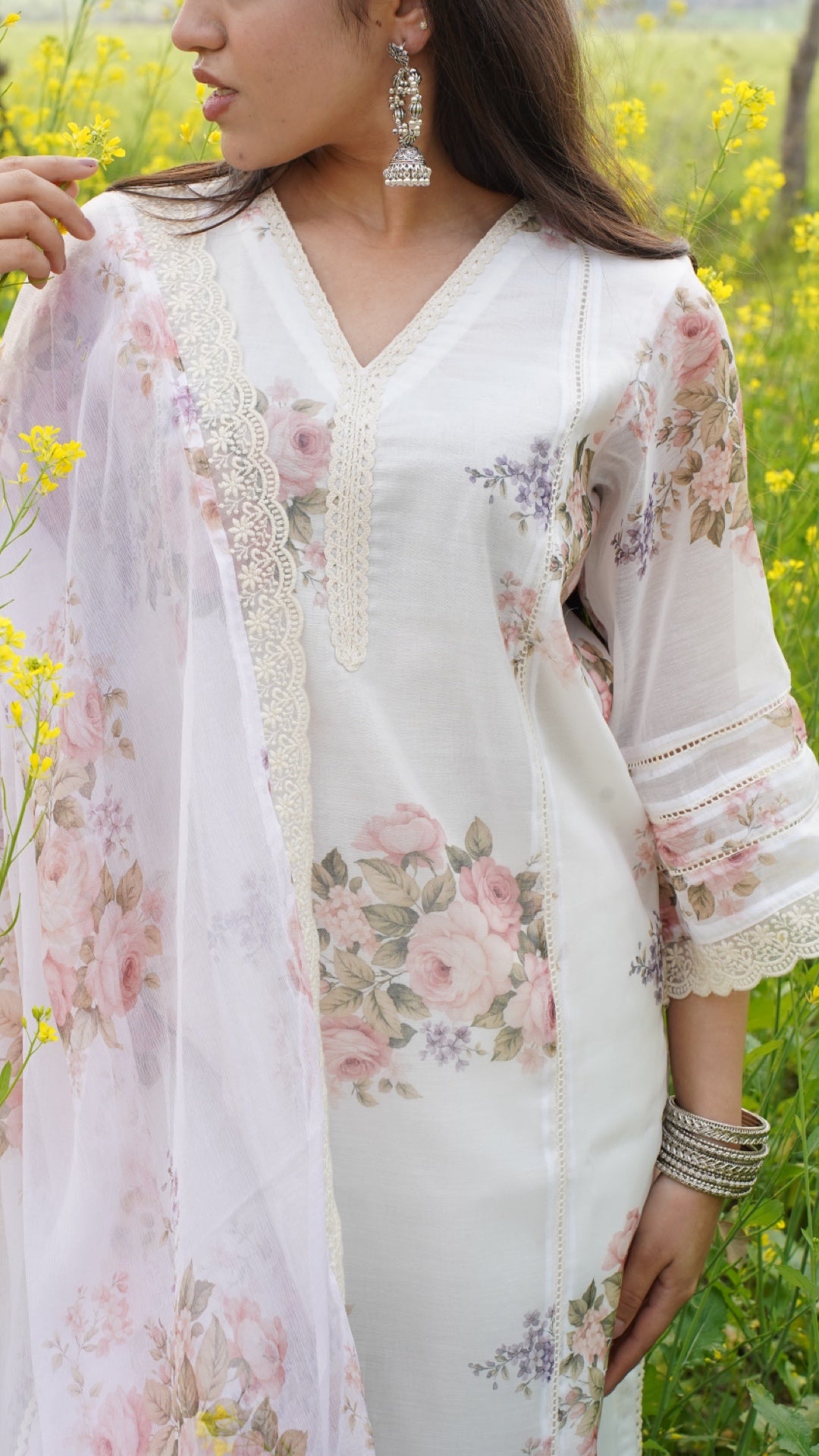 Indra Pure Ivory Chiffon Suit Set