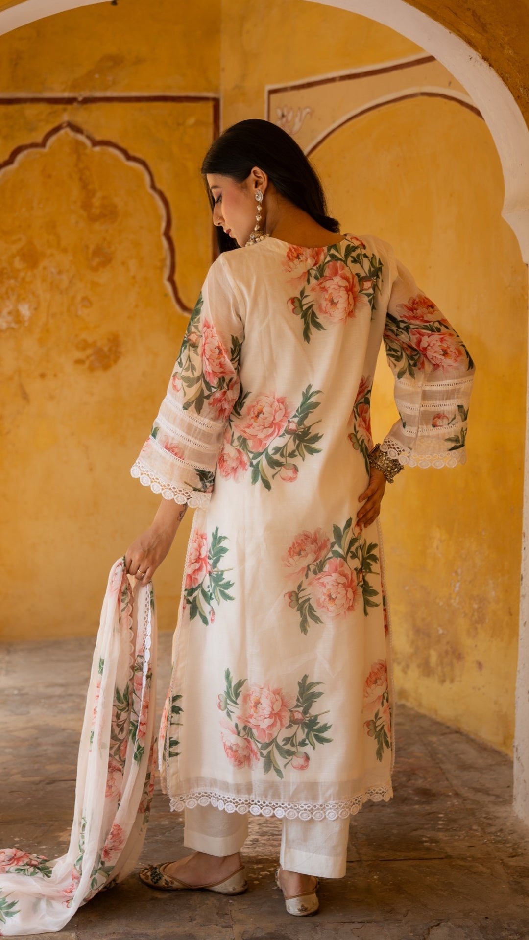 Sufi Pure White Chiffon Suit Set