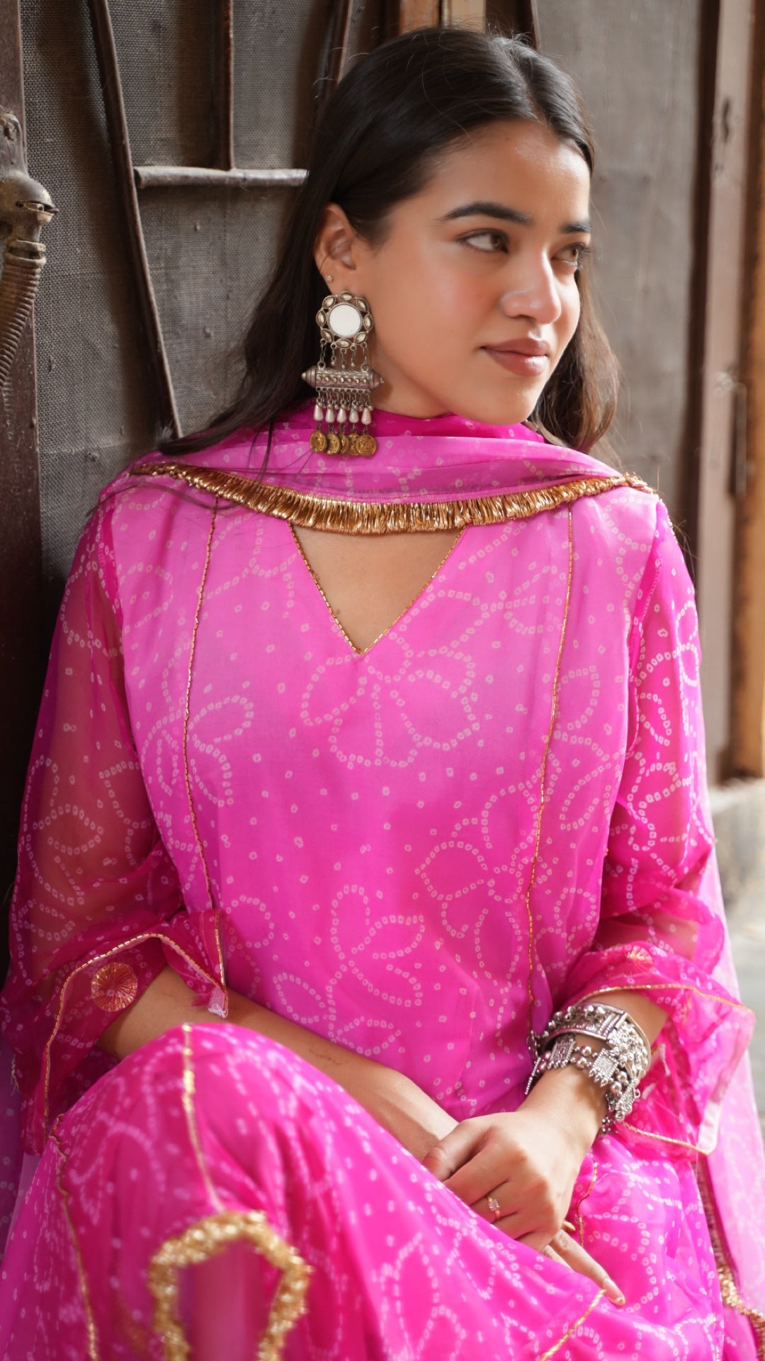 Bandhani Rose Pink Ombre Suit Set