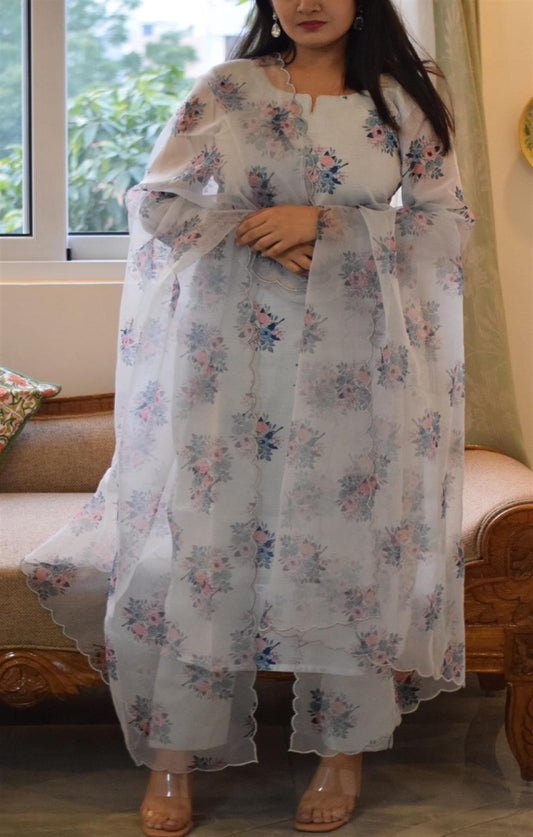 GREY BUTTA ORGANZA SUIT SET