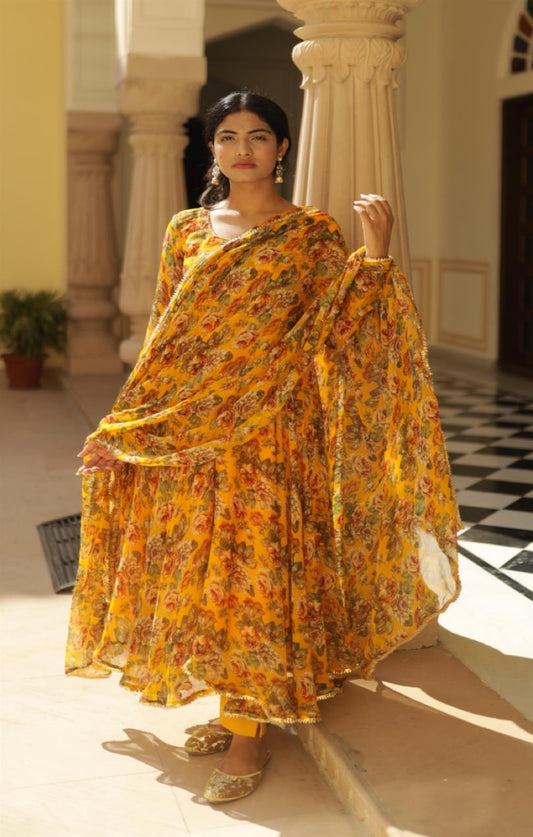 MUSTARD YELLOW ANARKALI SUIT SET