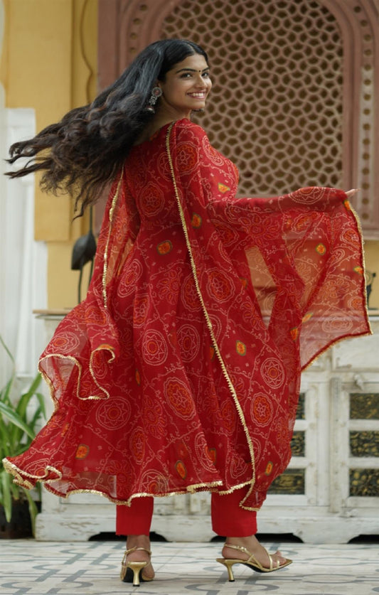 RED BANDHANI SUIT SET