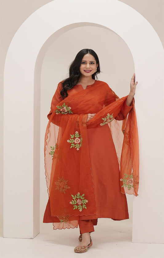 Rustic Orange Embroidered Suit Set