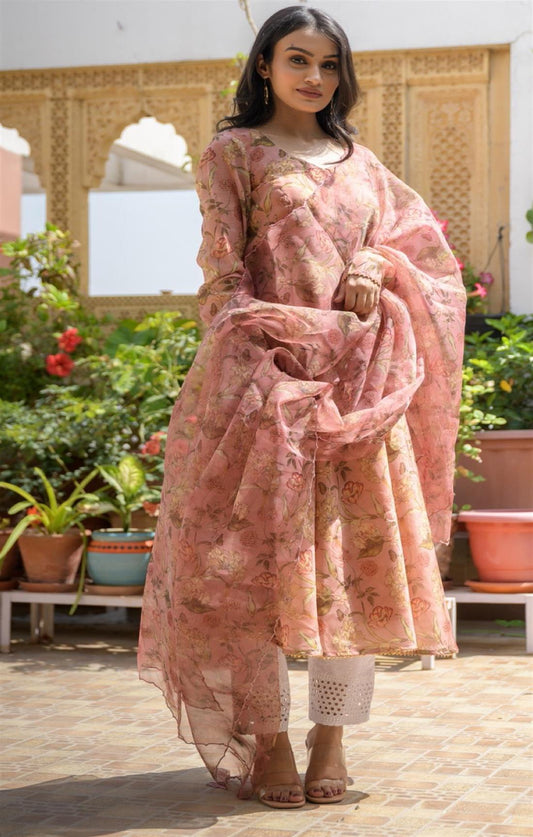 BROWN BEIGE JAAL PRINT SUIT SET
